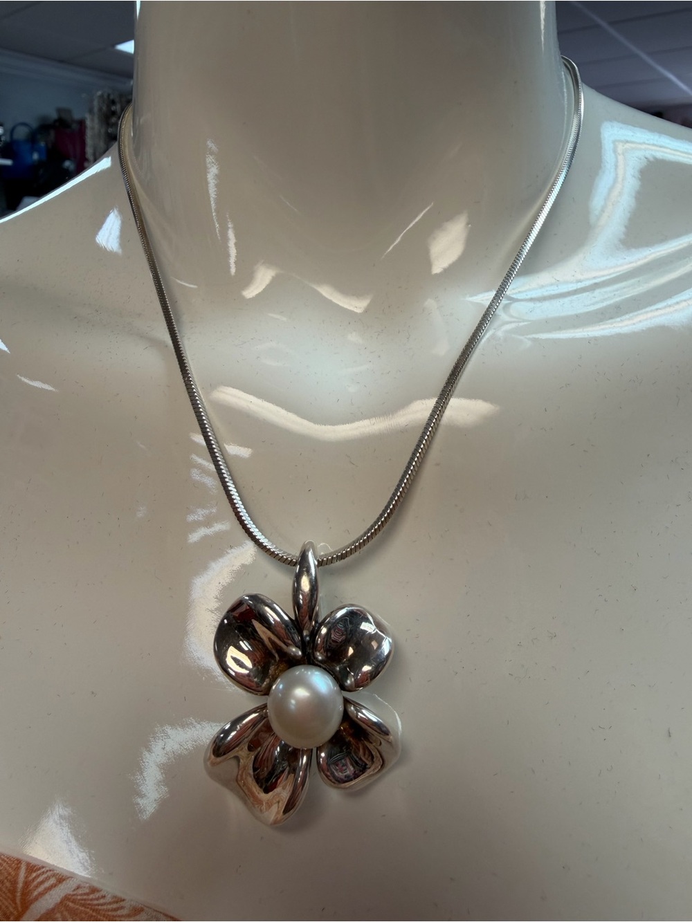 Ann King Sterling Silver Flower Pendant Necklace with Pearl Center - Silver